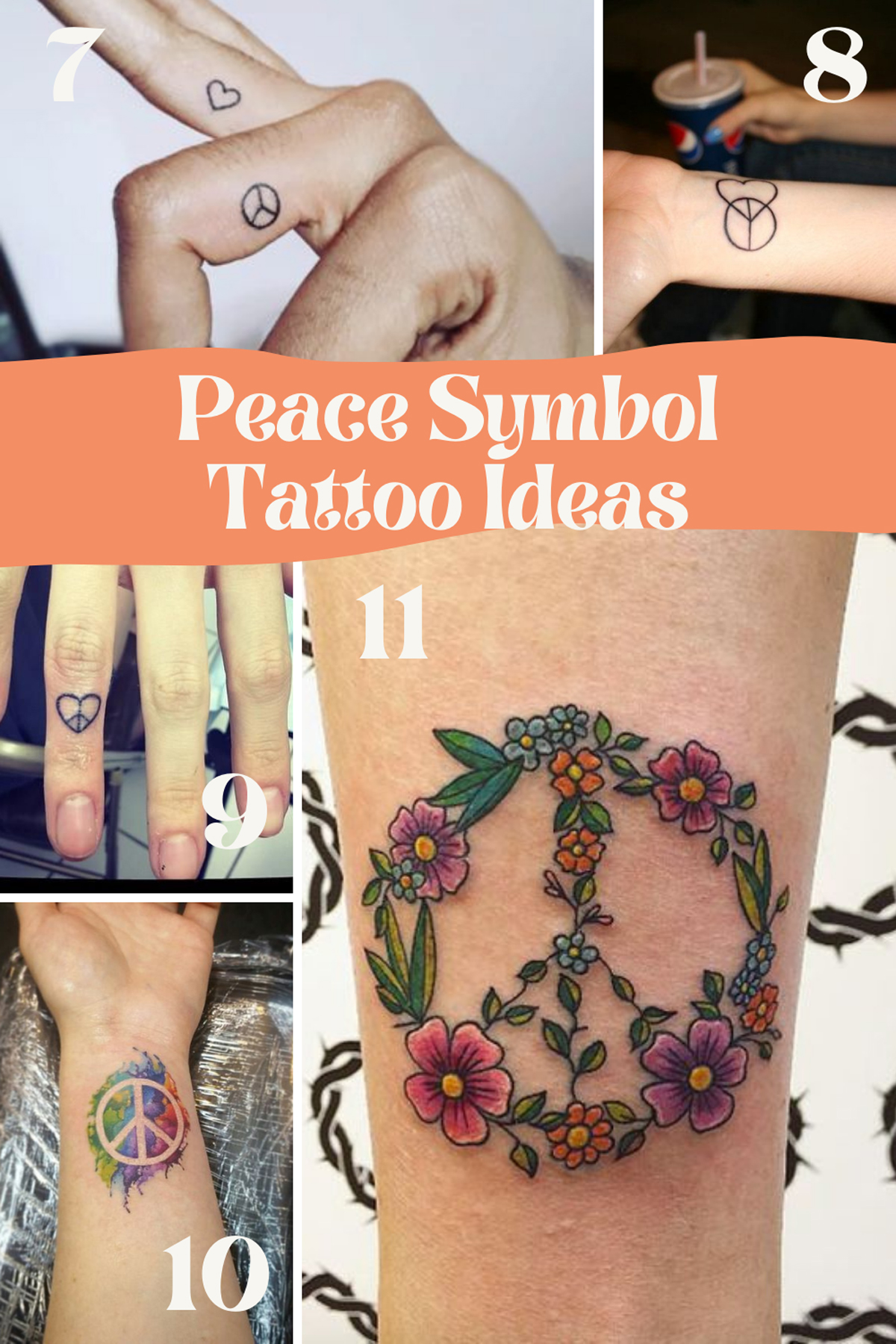 Peace sign made of flowers tattoo