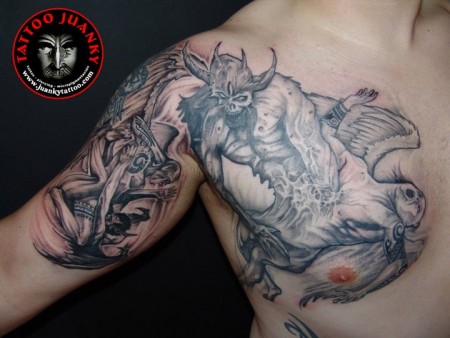 Tatuaje De Un Demonio Ganando Contra Un Angel