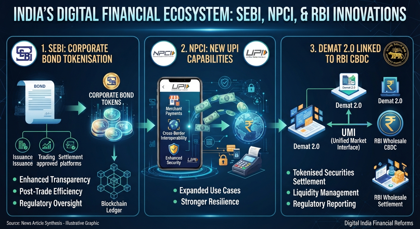 SEBI launches corporate bonds tokenisation; NPCI unveils UPI capabilities; Demat 2.0 linked to RBI wholesale CBDC via UMI
