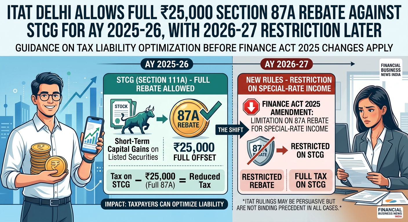 ITAT Delhi Allows Full ₹25,000 Section 87A Rebate Against STCG for AY 2025-26, With 2026-27 Restriction Later