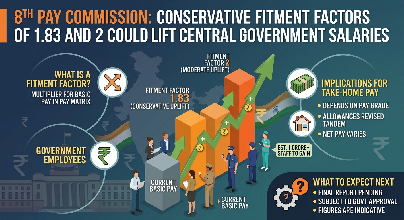 8th Pay Commission: Conservative fitment factors of 1.83 and 2 could lift central government salaries