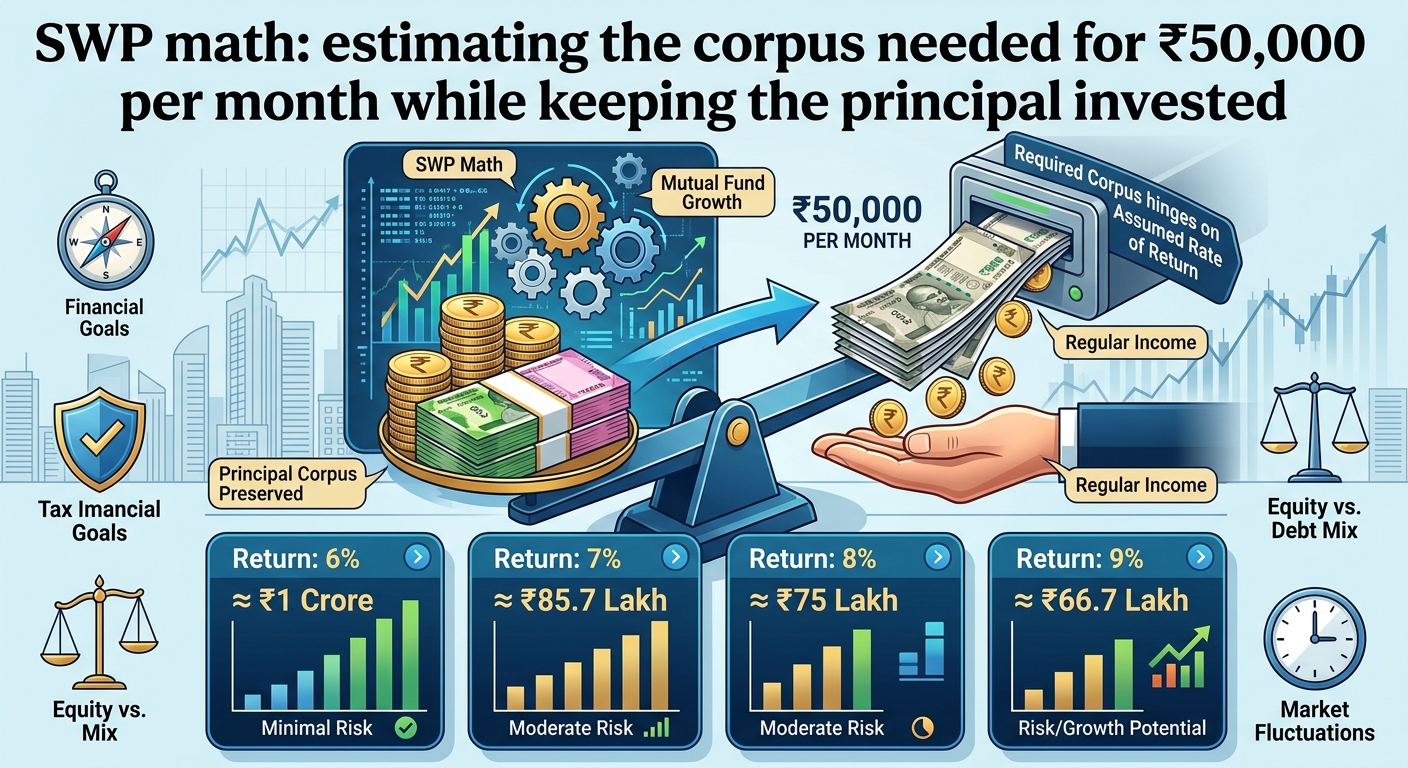 SWP math: estimating the corpus needed for ₹50,000 per month while keeping the principal invested