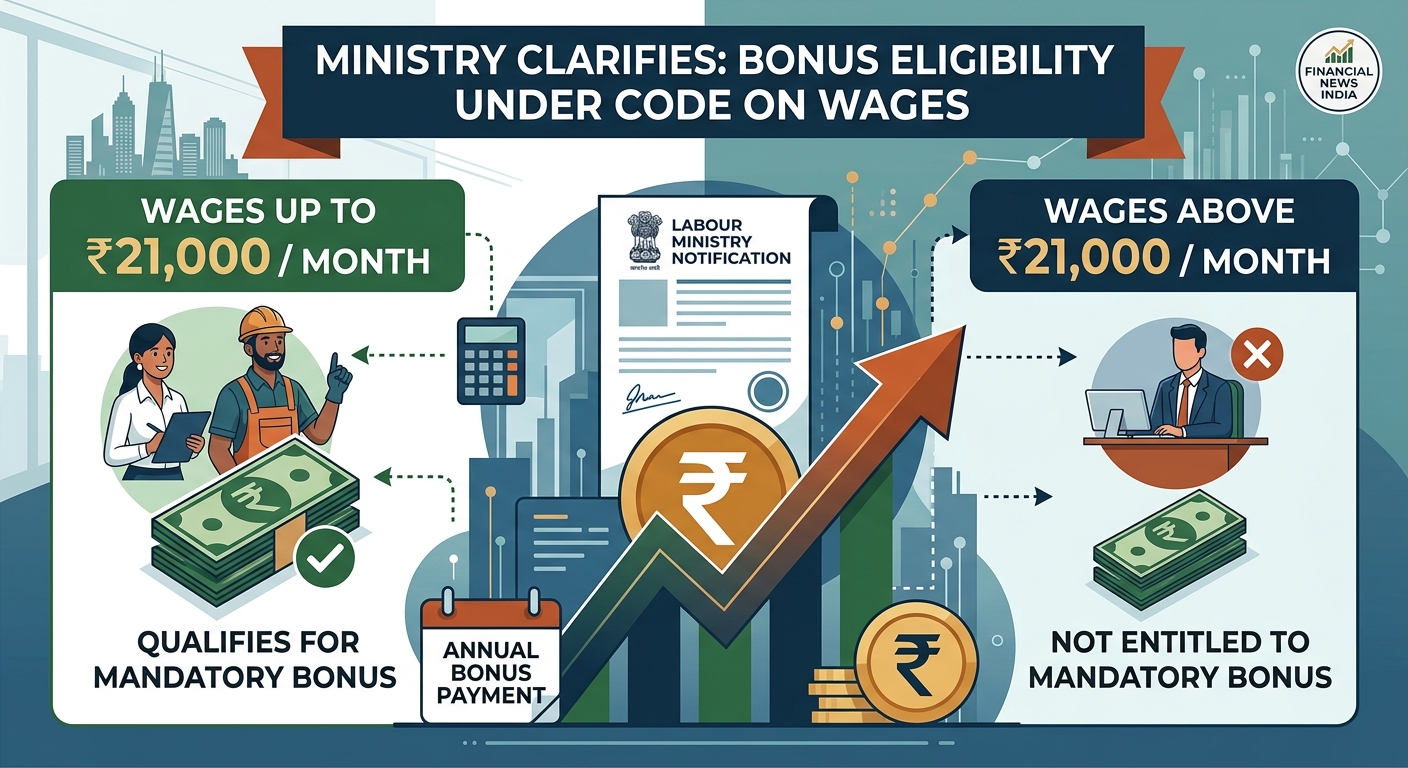 Code on Wages Bonus Eligibility: Up to ₹21,000 Monthly Qualifies for Mandatory Bonus, Ministry Clarifies