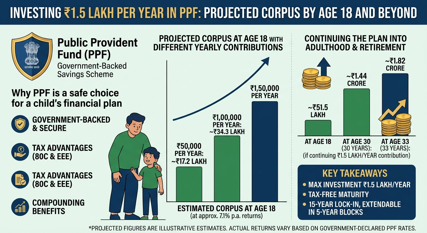 Investing ₹1.5 Lakh Per Year in PPF: Projected Corpus by Age 18 and Beyond