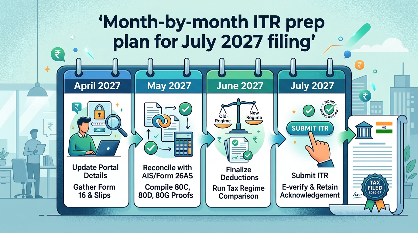 Salaried taxpayers: Month-by-month ITR prep plan for July 2027 filing (Tax Year 2026-27)