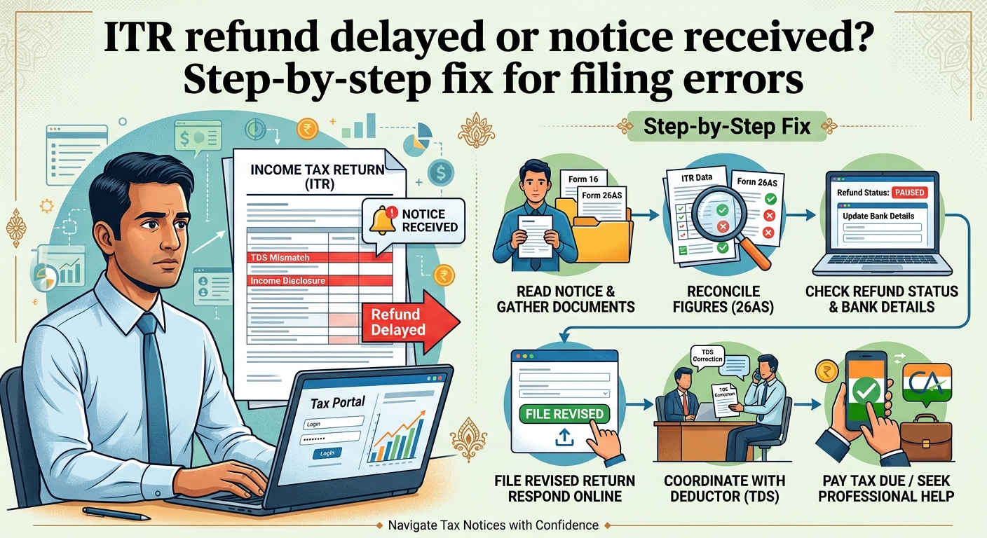 ITR refund delayed or notice received? Step-by-step fix for filing errors
