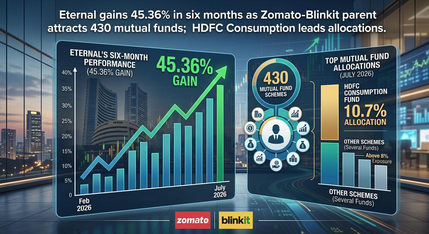 Eternal gains 45.36% in six months as Zomato-Blinkit parent attracts 430 mutual funds; HDFC Consumption leads allocations