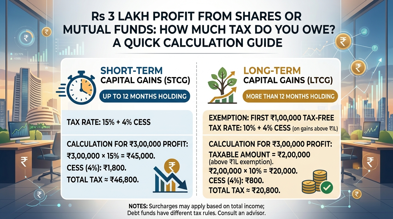 Rs 3 Lakh Profit from Shares or Mutual Funds: How Much Tax Do You Owe? A Quick Calculation Guide