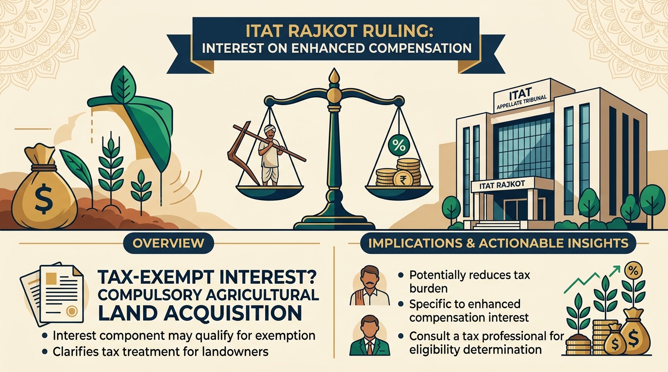 ITAT Rajkot Rules Interest on Enhanced Compensation for Government-Acquired Agricultural Land May Be Tax-Exempt
