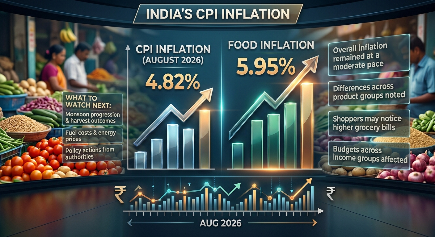 India's CPI Inflation at 4.82% in August 2026 as Food Prices Rise 5.95%; Mixed Moves Across Everyday Goods
