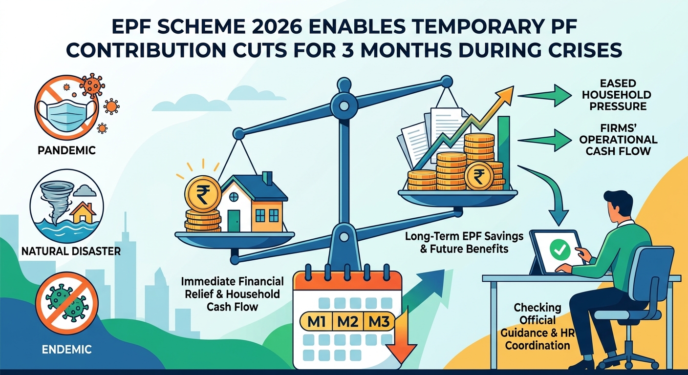 EPF Scheme 2026 Enables Temporary PF Contribution Cuts for 3 Months During Crises — What Employees Should Know