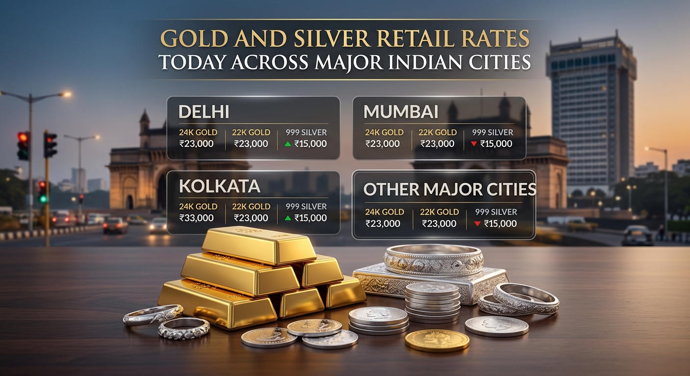 Gold and silver retail rates today across major Indian cities