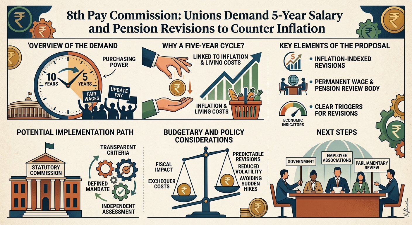 8th Pay Commission: Unions Demand 5-Year Salary and Pension Revisions to Counter Inflation