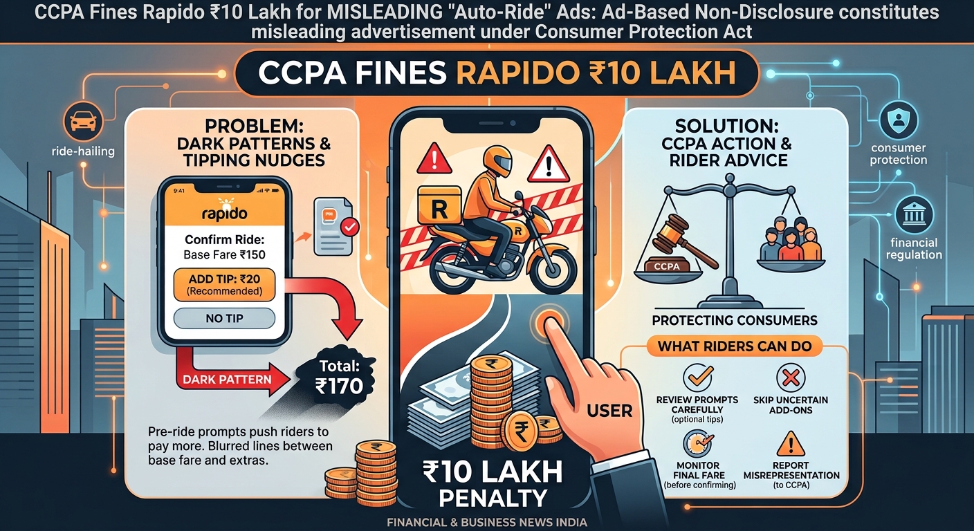 CCPA Fines Rapido ₹10 Lakh Over Nudges: Dark Patterns and Tipping Prompts Push Riders to Pay More