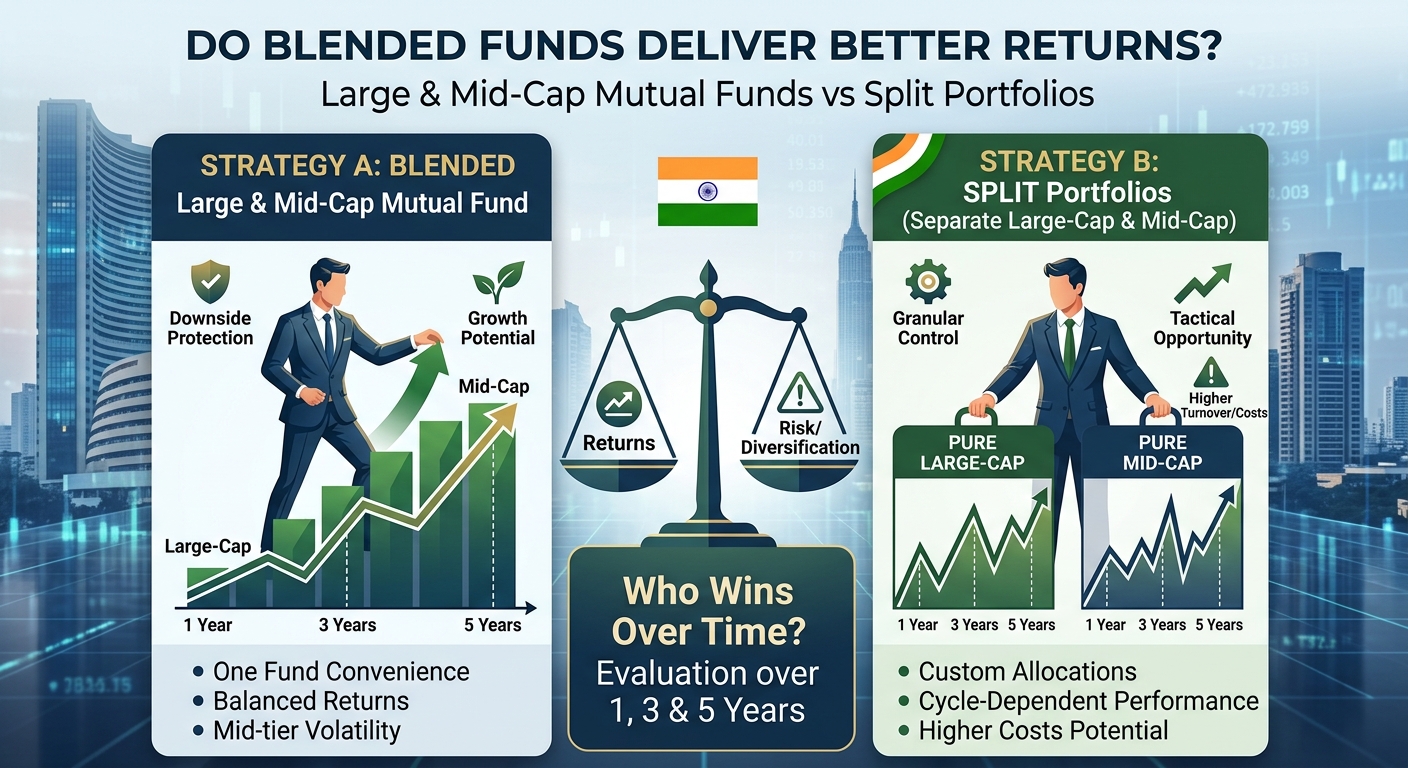 Large & Mid-Cap Mutual Funds vs Split Portfolios: Do Blended Funds Deliver Better Returns Over 1, 3 and 5 Years?
