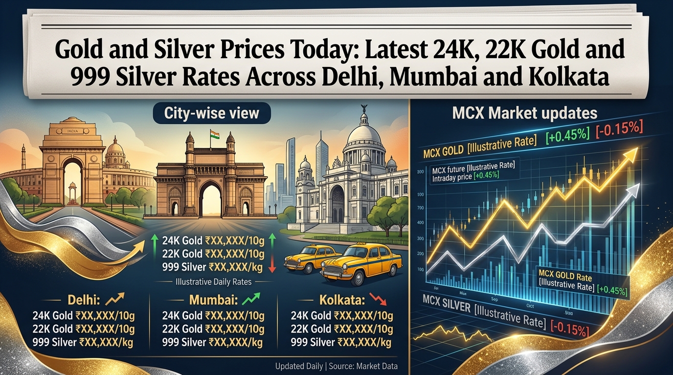 Gold and Silver Prices Today: Latest 24K, 22K Gold and 999 Silver Rates Across Delhi, Mumbai and Kolkata