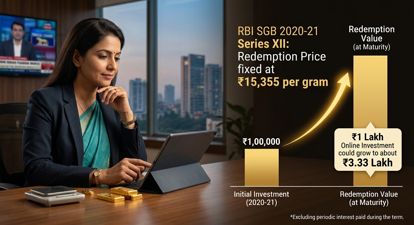 RBI fixes redemption price for SGB 2020-21 Series XII at ₹15,355 per gram; ₹1 lakh online investment could grow to about ₹3.33 lakh at maturity