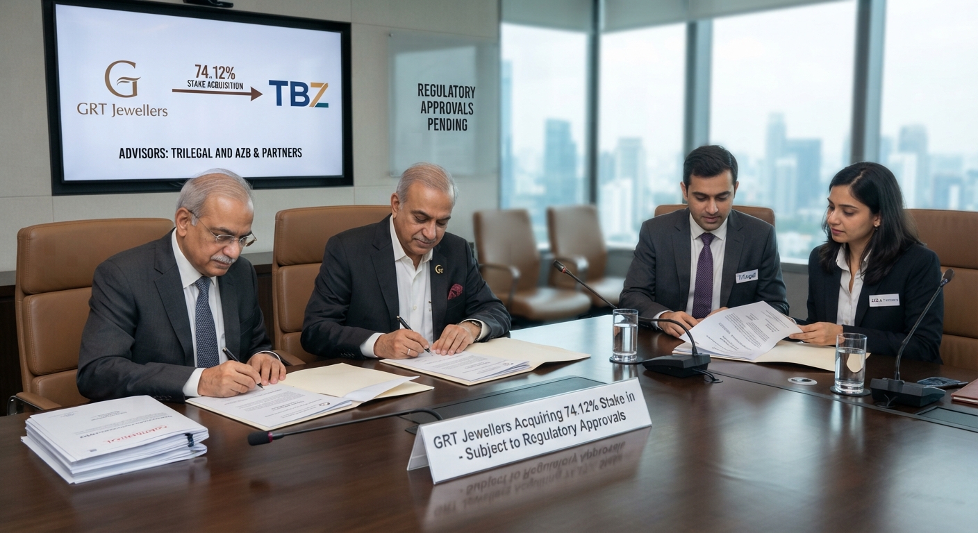 GRT Jewellers to acquire 74.12% stake in TBZ; Trilegal and AZB advise; subject to regulatory approvals
