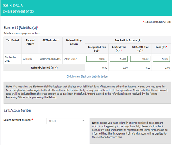 Gst Rfd 01a Refund On Account Of Excess Payment Of Tax