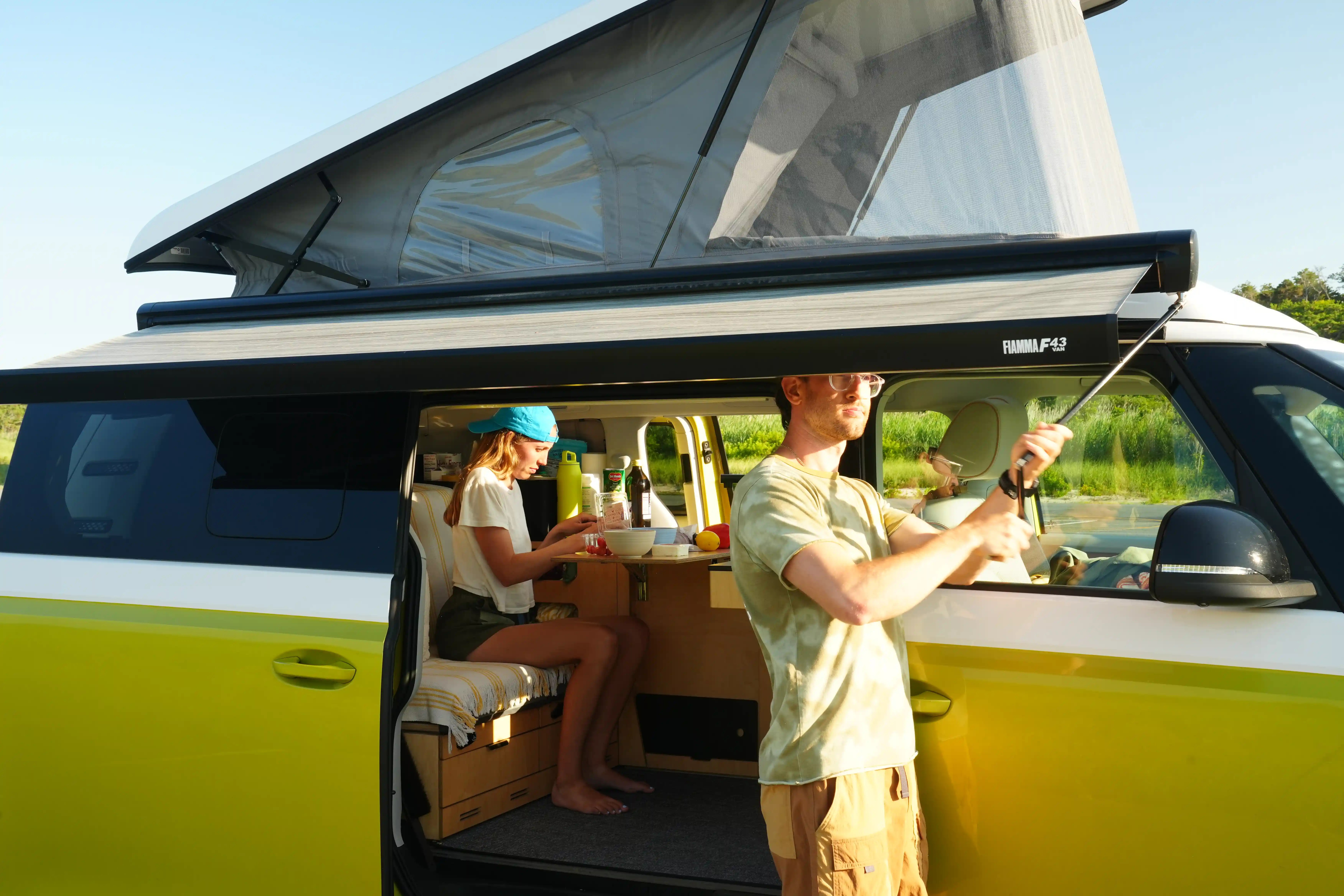 vw id buzz conversion with awning