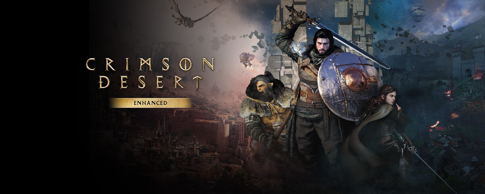 Crimson Desert Enhanced key art showing Kliff the Greymane in Pywel