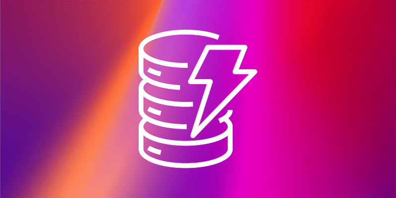 AWS DynamoDB database graphic with a lightning bolt on a gradient background