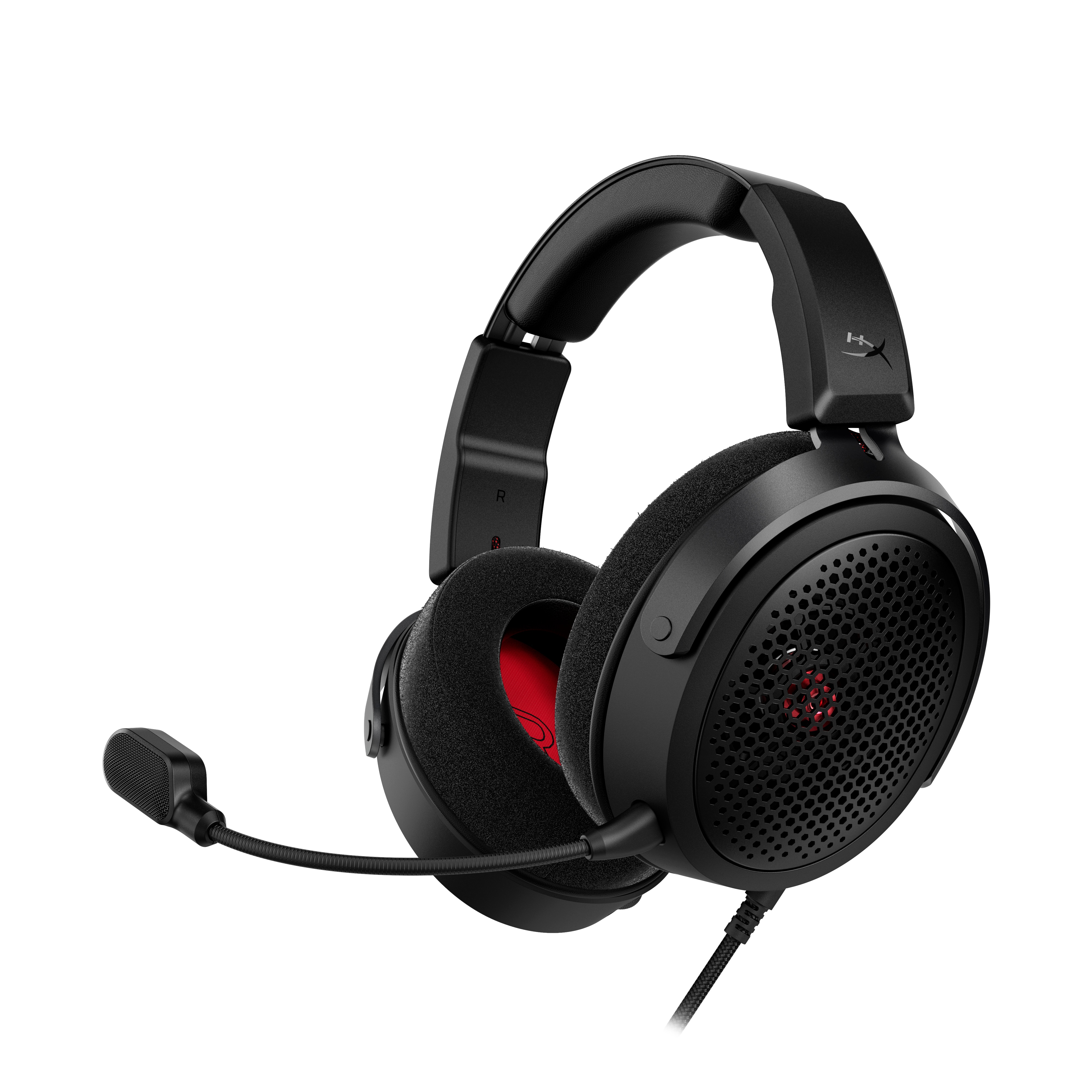 HyperX Cloud Alpha Air open-back gaming headset on a dark studio background