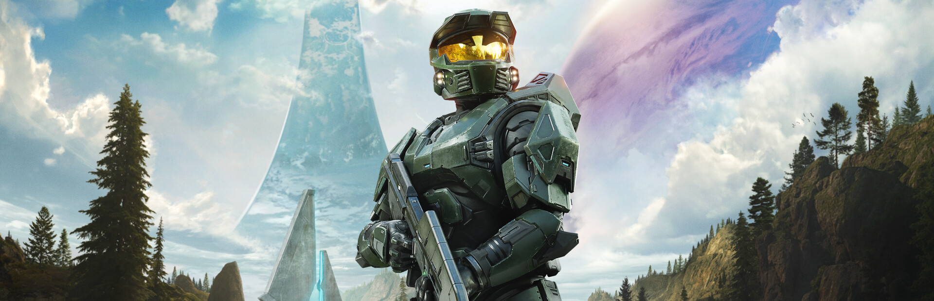 Master Chief in green Mjolnir armour in official Halo: Campaign Evolved key art