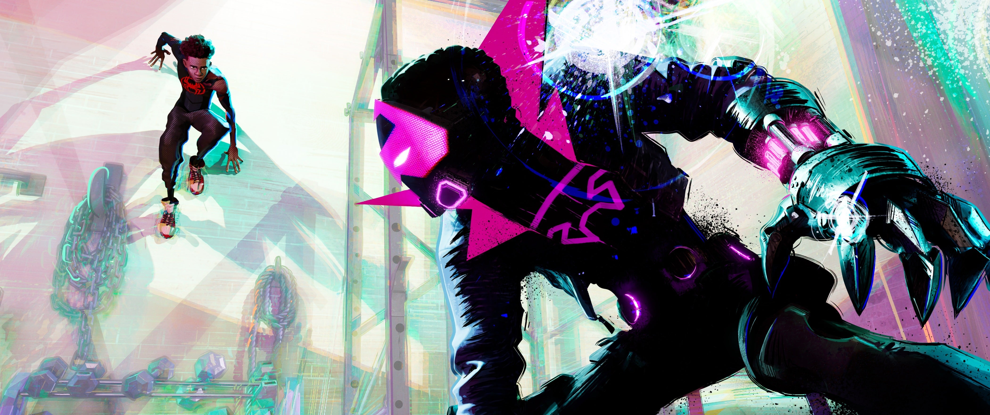 Miles Morales faces Prowler Miles in an official Spider-Man Beyond the Spider-Verse CinemaCon still