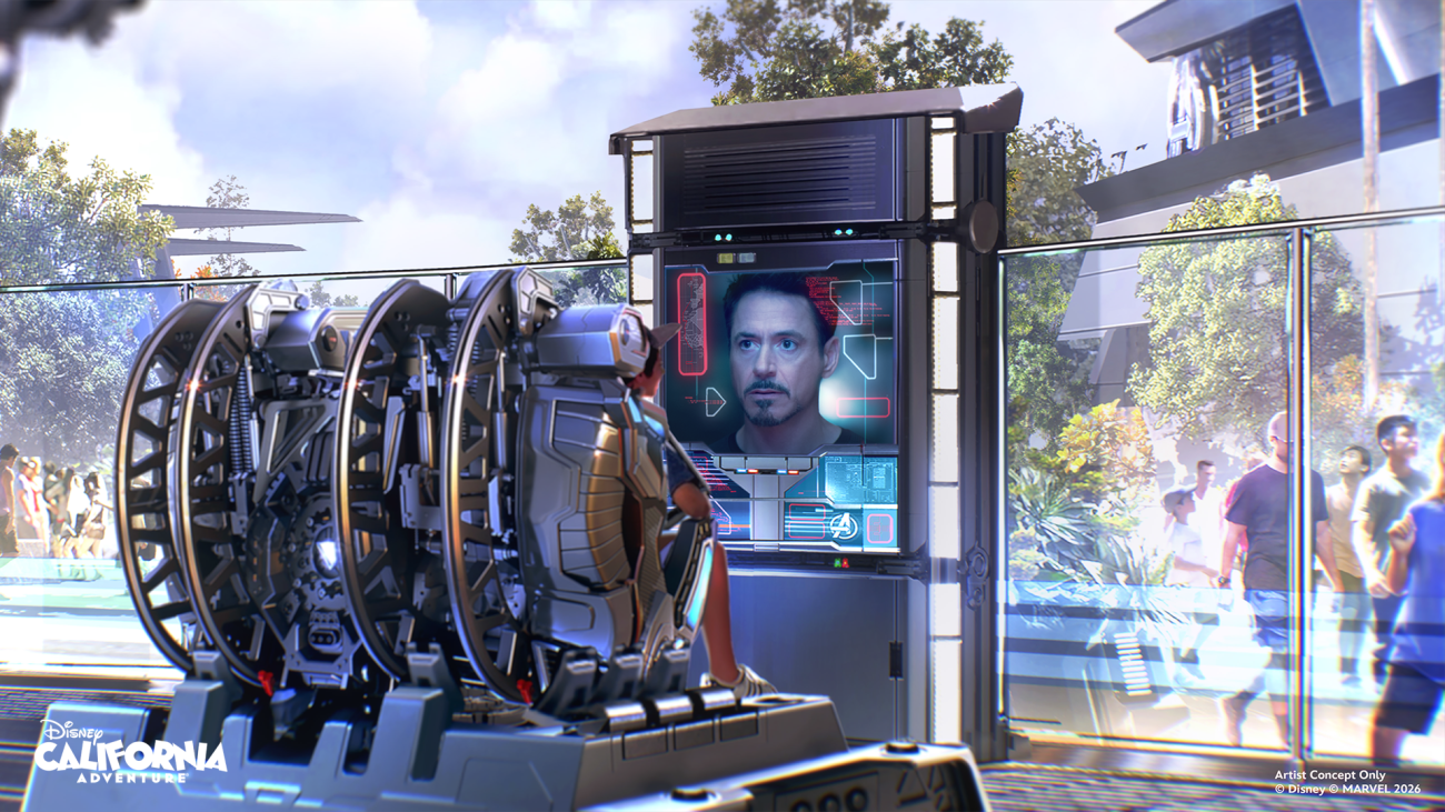 Robert Downey Jr as Iron Man and Anthony Mackie as Captain America concept art for the Avengers Campus expansion