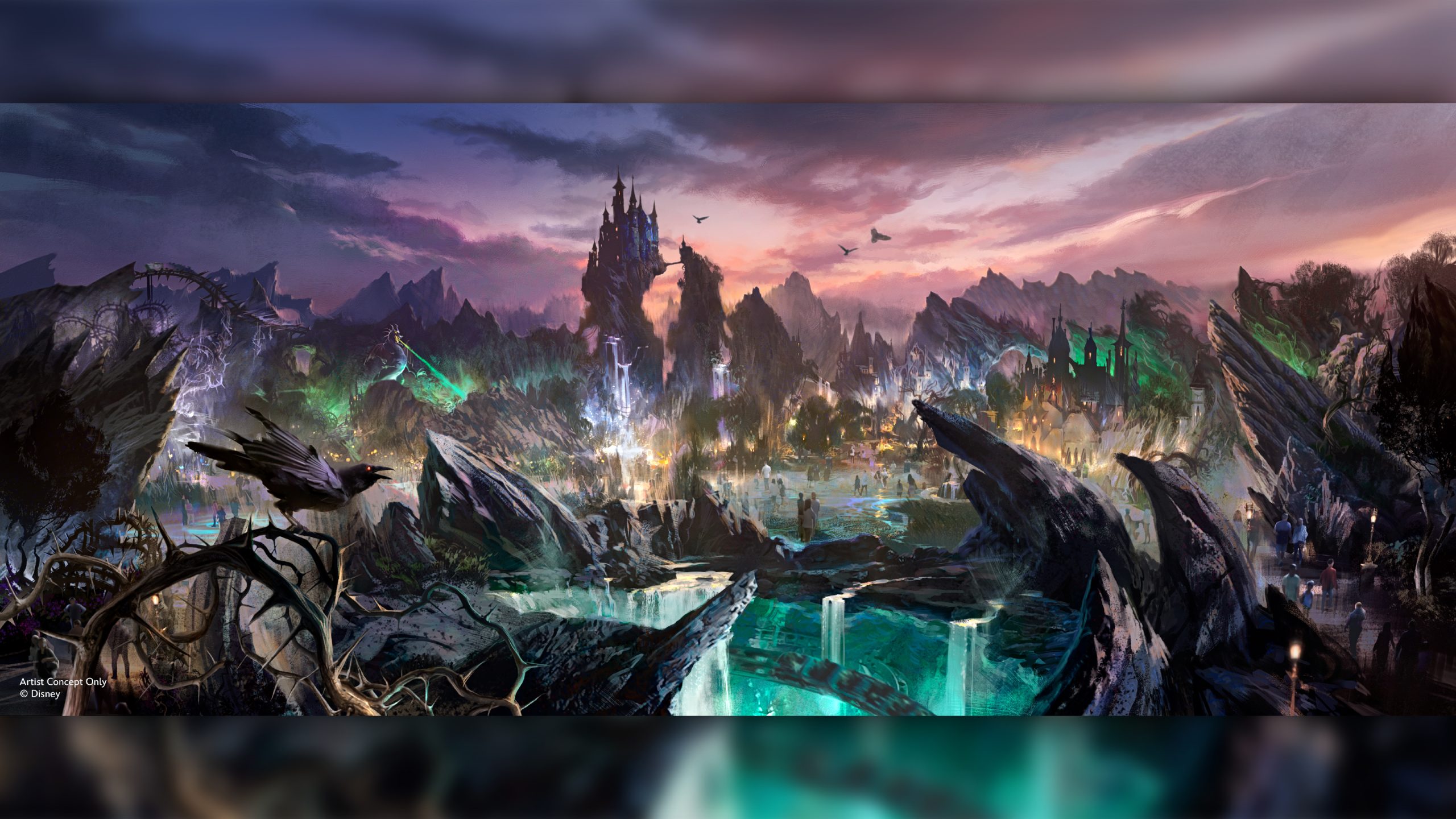 Concept art of Villains Land, the new villains-themed land at Magic Kingdom