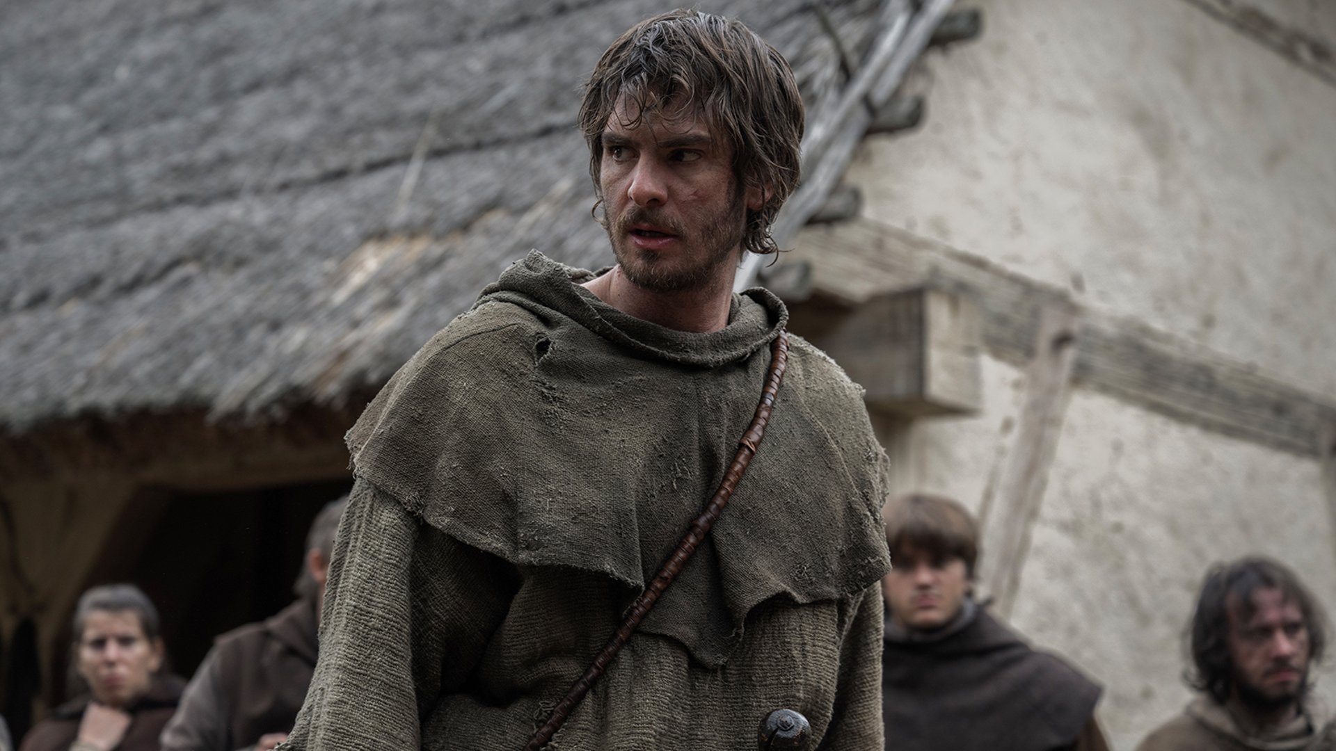 Andrew Garfield as the Ploughman with a longbow in Paul Greengrass's The Uprising
