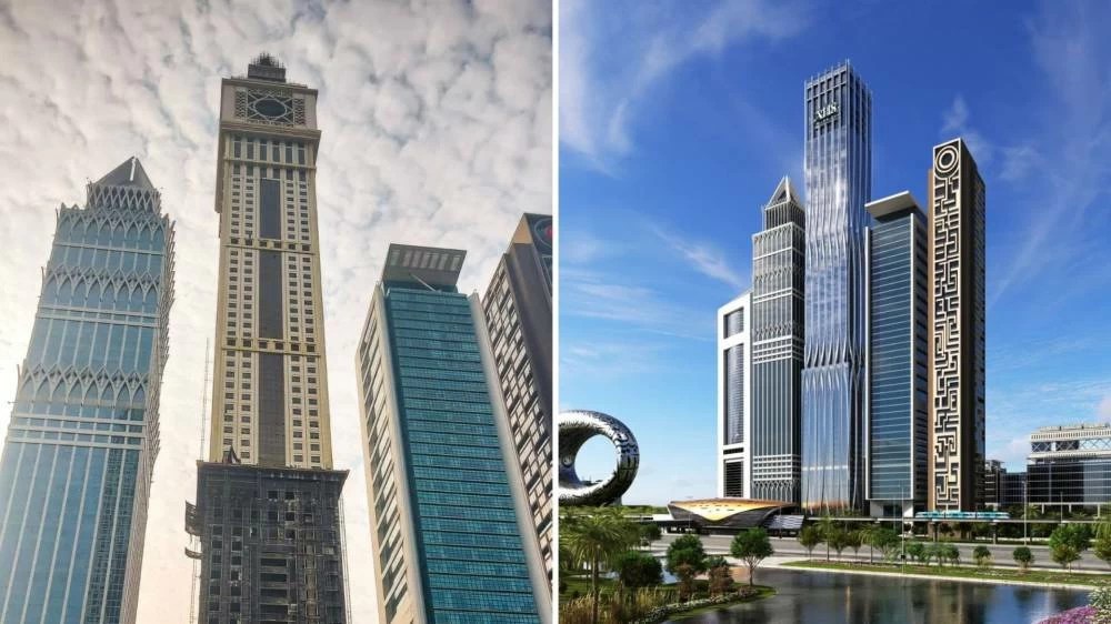 Side-by-side view of Dubai's Clock Tower and the new AHS Tower design