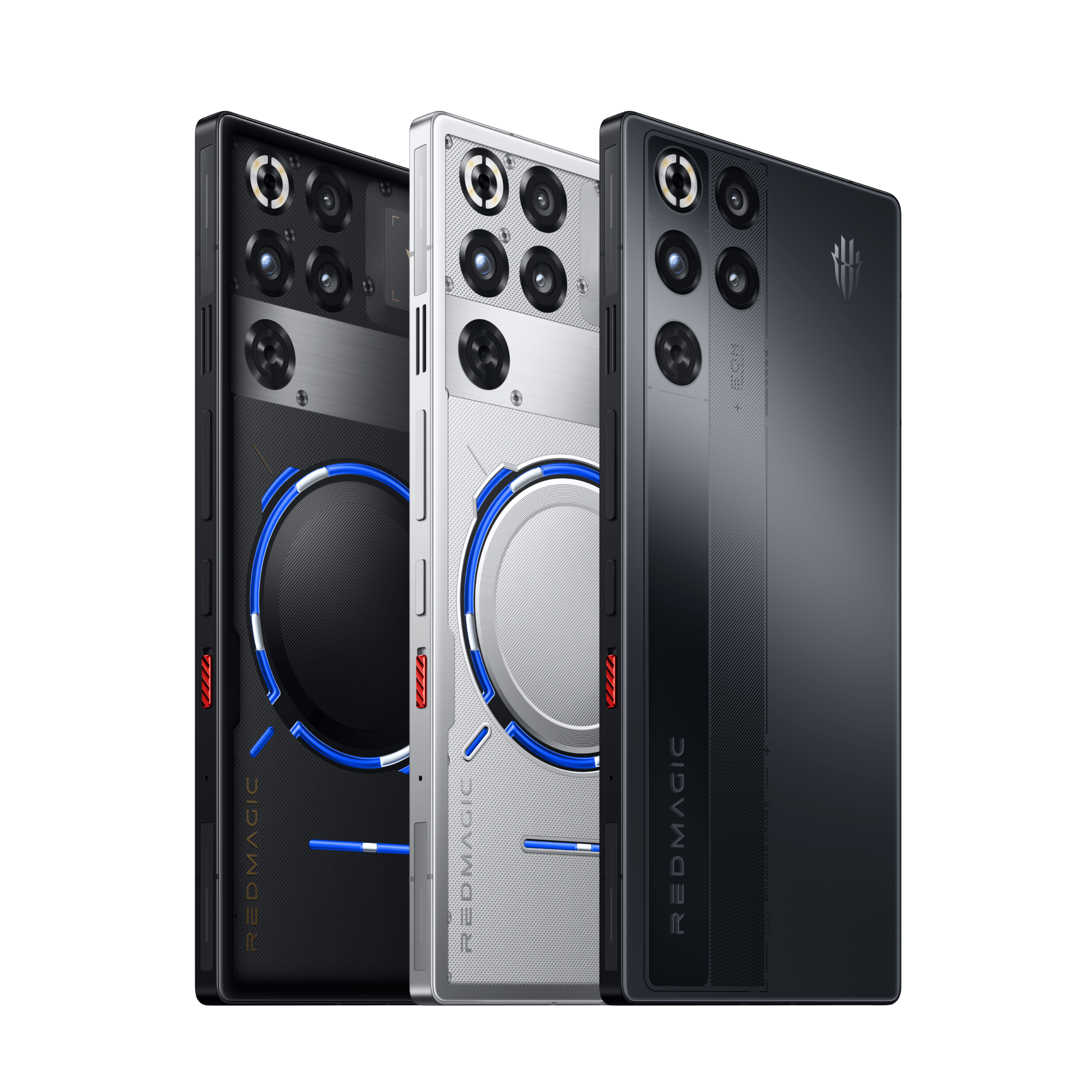REDMAGIC 11 Pro gaming phone in three colours with fan cooling vents