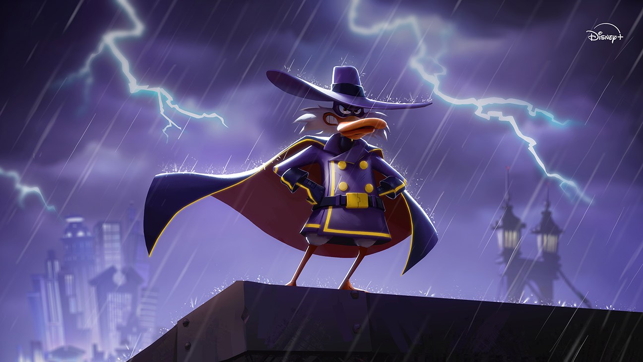 Official Darkwing Duck artwork featuring Negaduck in a thunderstorm