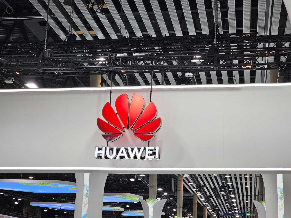 Huawei logo at a technology conference for Ascend AI chip launch