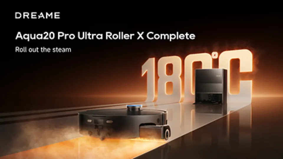 Dreame Aqua20 robot vacuum and dock with 180 degree steam cleaning