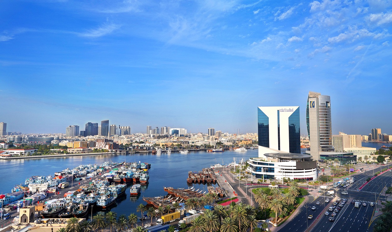 Dubai Chambers headquarters overlooking Dubai Creek and city skyline