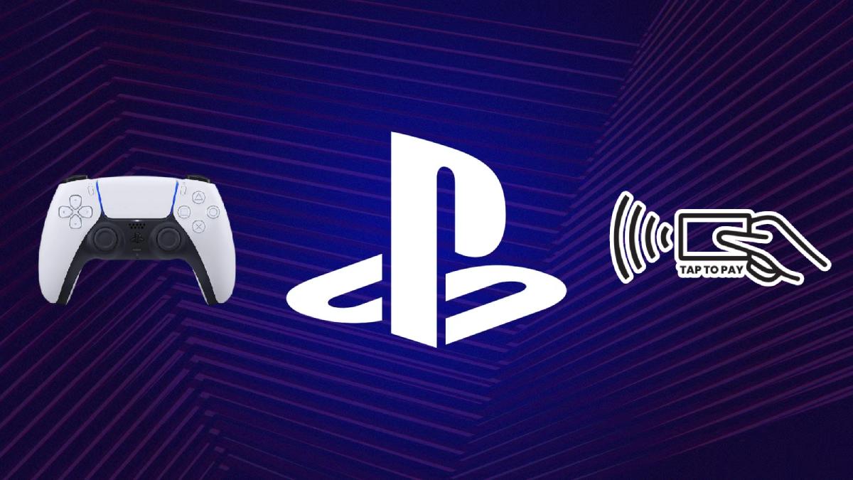 PlayStation controller beside a tap-to-pay symbol for Sony patent concept