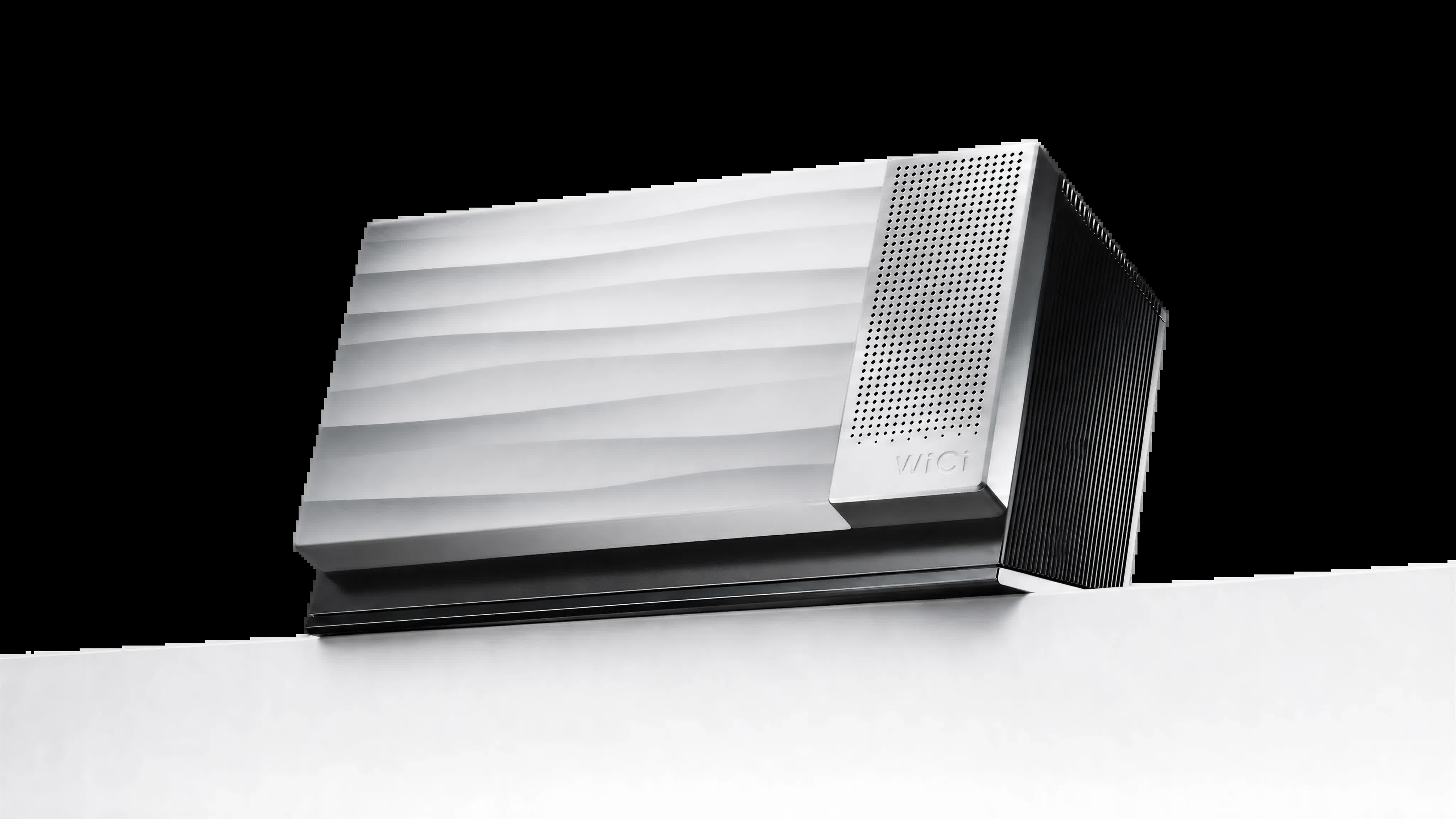 WiCi One wireless GPU enclosure with wave-textured silver housing