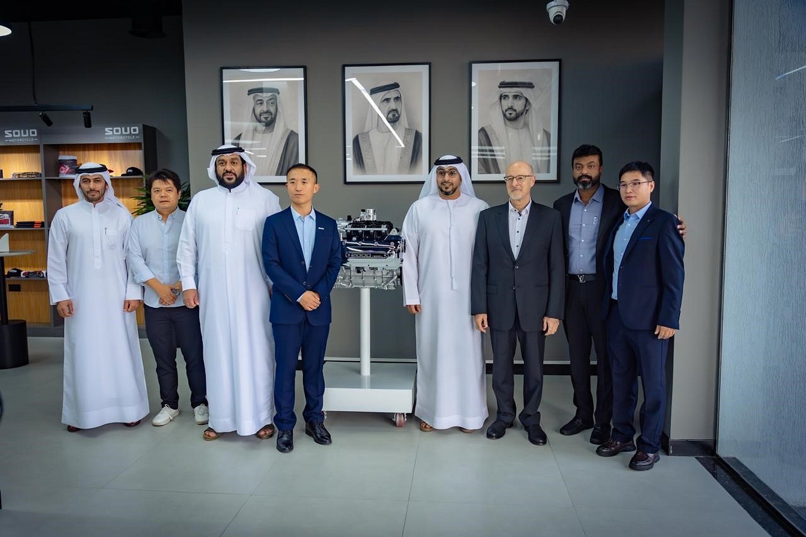 SOUO S2000 engine display at Dubai showroom opening
