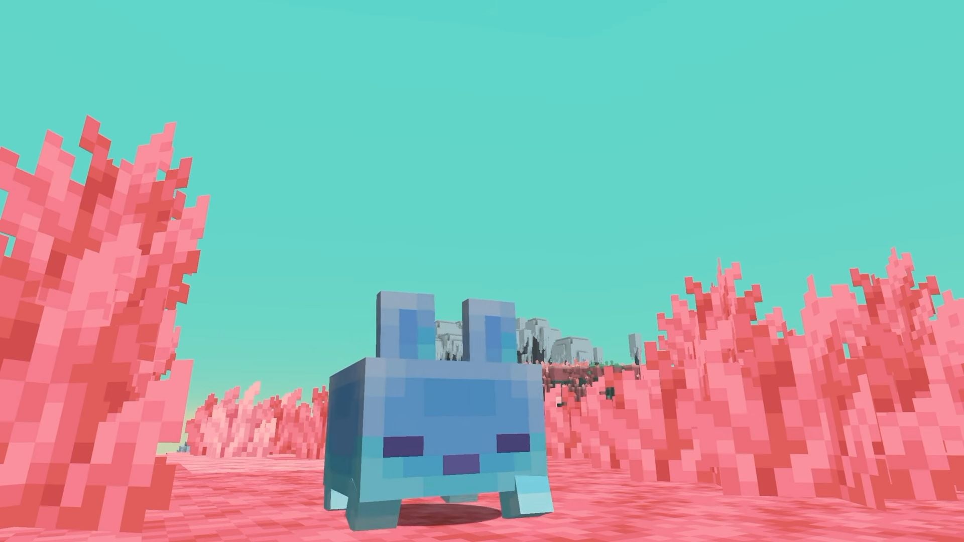 The Sift dimension with a blue rabbit-like mob in Minecraft