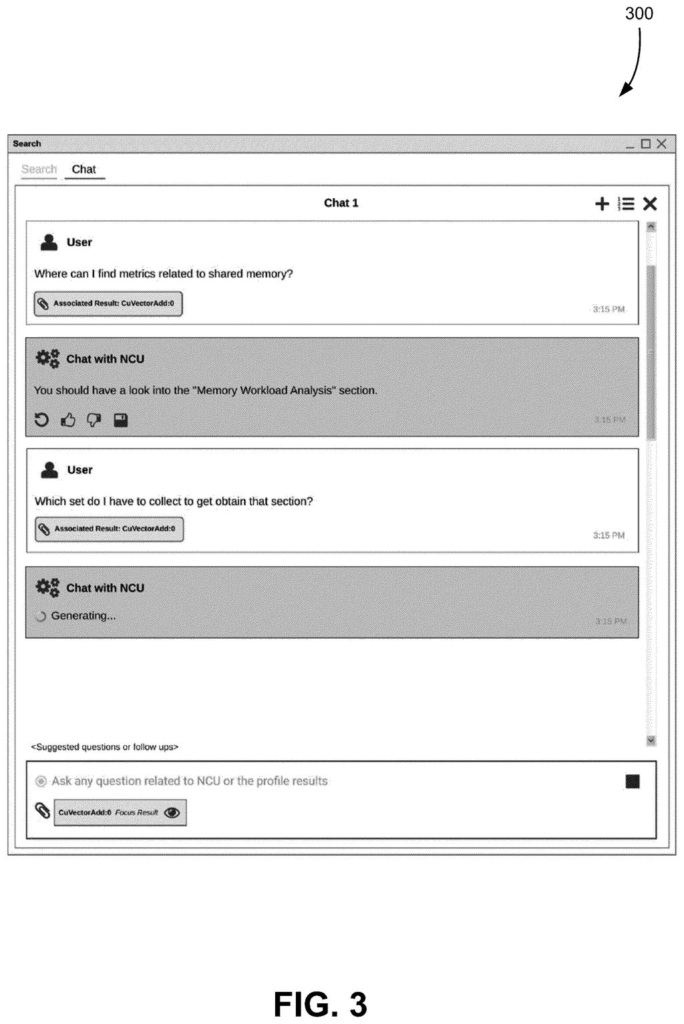 NVIDIA profiling assistant interface shown in the patent artwork