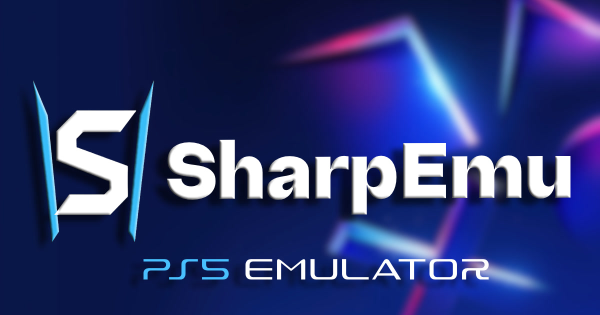 SharpEmu logo on a dark blue and cyan project banner
