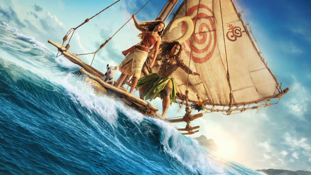 Moana live-action backdrop with Moana and Maui at sea