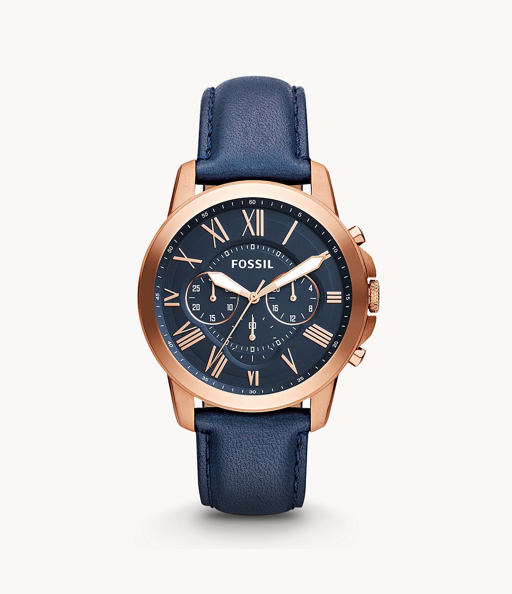 Chronograph Branded Leather Watches Fossil Grant Chronograph Navy