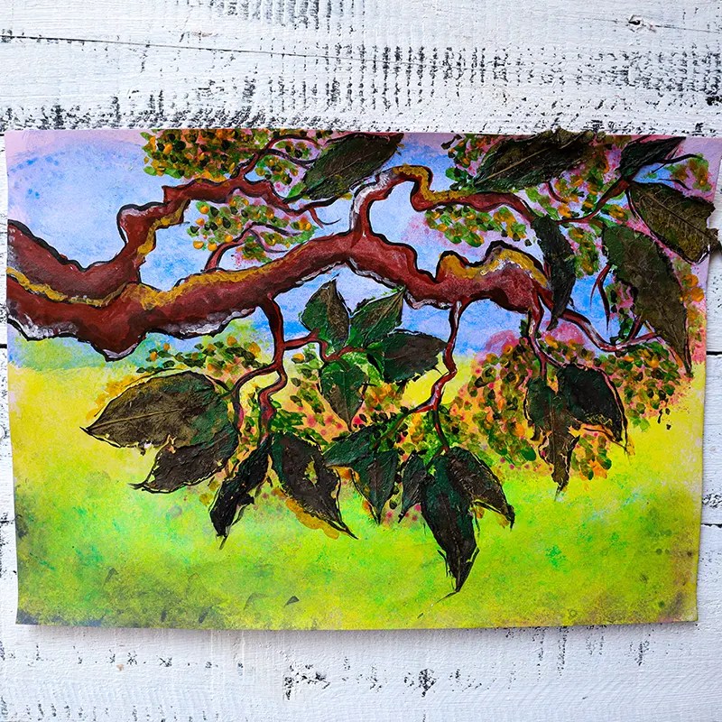 20220210-vedika-3 Painting of a branch with real tea leaves affixed