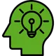 Human head silhouette with a lightbulb gear icon symbolizing technical innovation in wheat alternative flour production
