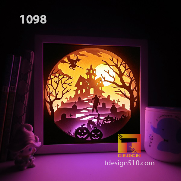 Free editing.beautiful night lights with silhouette art.night light … Halloween Paper Cutting Light Box Shadow Box 3d Papercut Svg