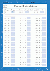 Times Tables For Division: Dividing By 2, 3, 4, 5 & 10 (Grade 4) - TeacherVision Times Tables For Division: Dividing By 2, 3, 4, 5 & 10 (Grade 4) - TeacherVision